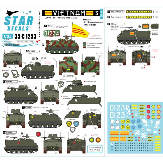 Decals for 1/35 Vietnam ARVN # 3. M113 in South Vietnam Army