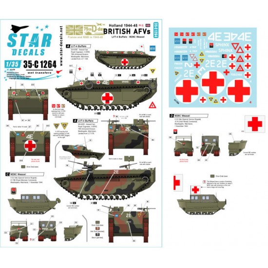 Decals for 1/35 British Tanks & AFVs in Holland. LVT-4 Buffalo, M29C Weasel.