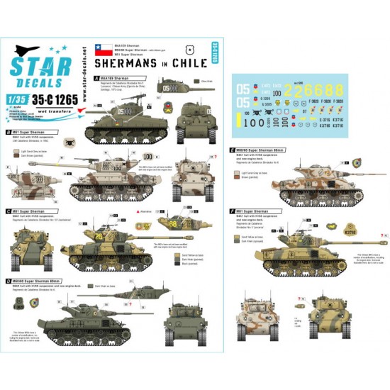 Decals for 1/35 Shermans in Chile. M4A1E9, M50/60, M51 Super Sherman.