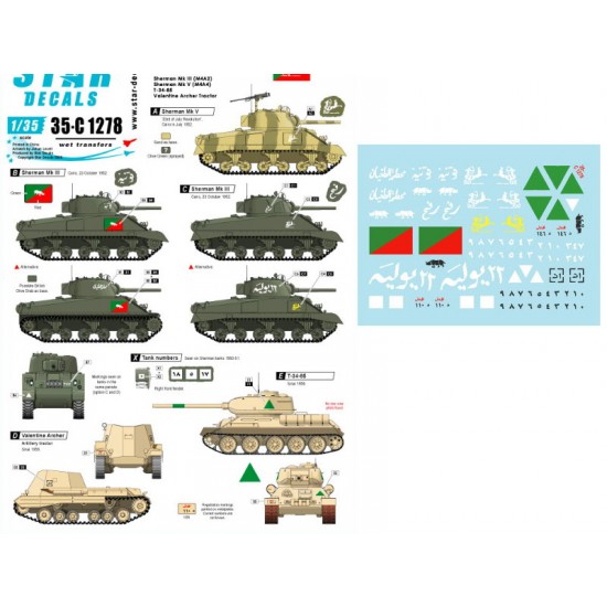 Decals for 1/35 Middle East in 1950s: Egypt Shermans & T-34 Tank Markings