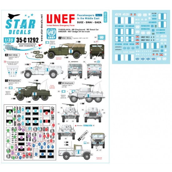 Decals for 1/35 Peacekeepers Middle East. UNEF Suez, Sinai, Gaza. Yugoslavia and Swedish