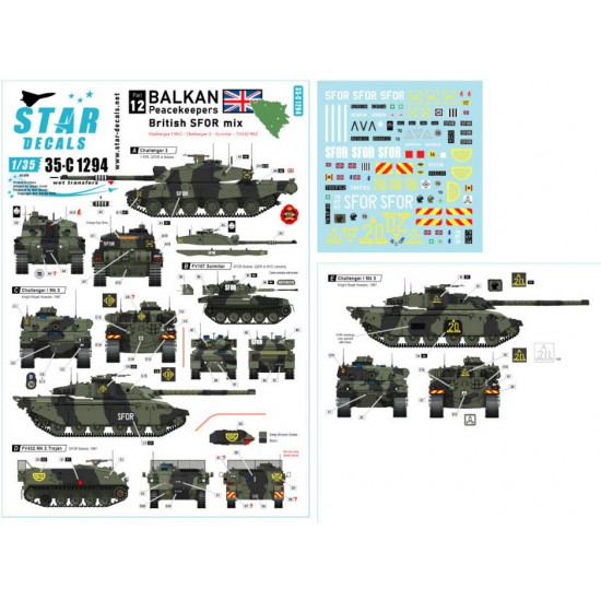 Decals for 1/35 Balkan Peacekeepers #12 British SFOR Challenger I 2 Scimitar CVR(T) FV432