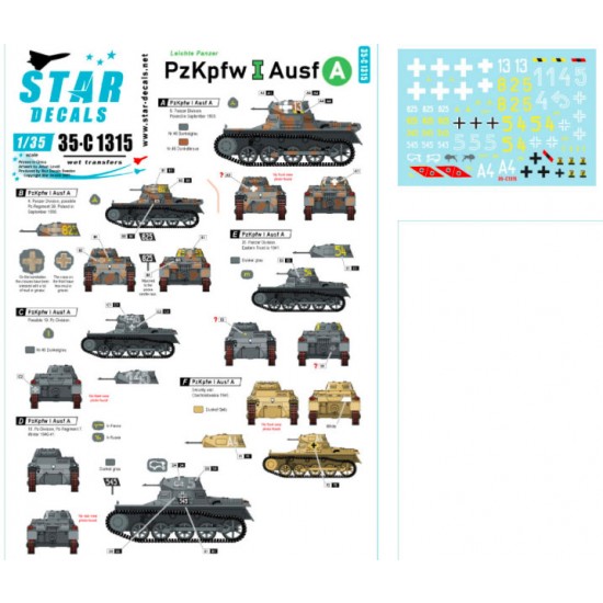 Decals for 1/35 PzKpfw I Ausf A. Poland, Norway, Eastern Front 1939-45.