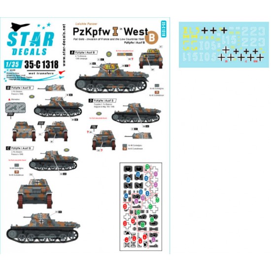 Decals for 1/35 PzKpfw I Ausf B. Fall Gelb Invasion France & the Low Countries 1940