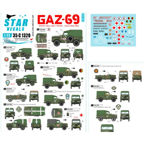 Decals for 1/35 GAZ-69. Cold War era - Soviet & Warsaw Pact Countries. GAZ/UAZ-69/A