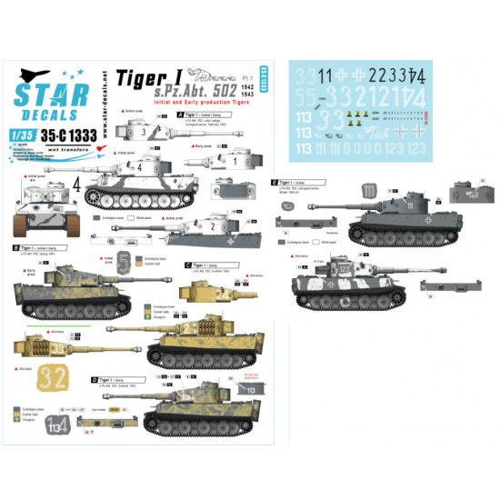 Decals for 1/35 Tiger I. sPzAbt 502 #1. Initial / Early production Tigers 1942-43