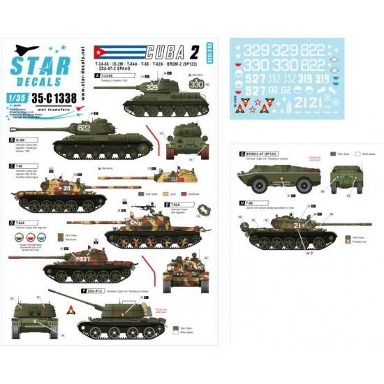 Decals for 1/35 Tanks & AFVs in Cuba #2 T-34-85, IS-2M, T-54A/55/62A, ZSU-57-2, BRDM-2