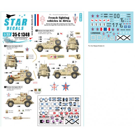 Decal for 1/35 French Fighting Vehicles in Africa. Marmon Herrington Mk III.