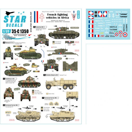 Decal for 1/35 French Fighting Vehicles in Africa. Hotchkiss H 39, Renault FT-17