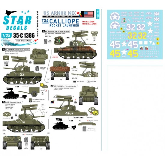 Star Decals Decals for 1/35 T34 Calliope Rocket launcher. For M4 and ...