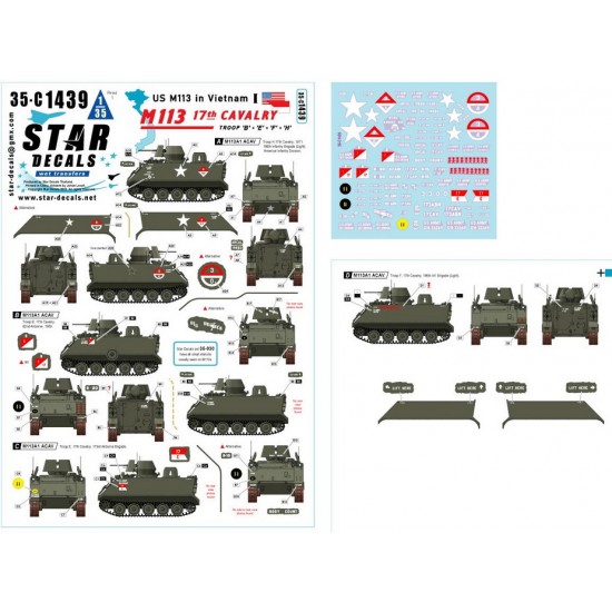 1/35 US M113 in Vietnam Decal #1 - 17th Cavalry M113A1 ACAV. Troop B, E, F, H