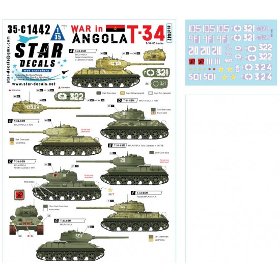1/35 War in Angola Decal #1 - T-34/85. MPLA/FAPLA in 1970-80s Star ...
