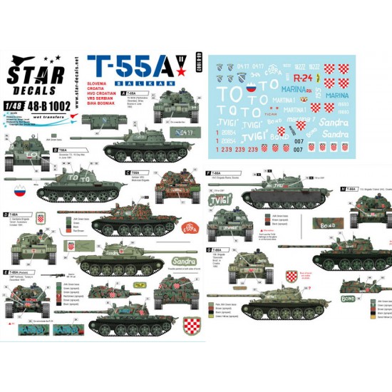 Decals for 1/48 T-55A Balkan War. 1990s wars in the Balkans/Ex Yugoslavia.