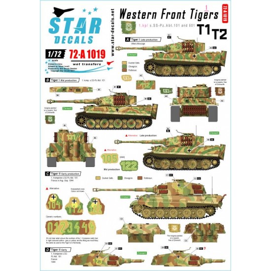 Decals for 1/72 Western Front Tigers Vol.1 - TI/II 1.Kompanie s.SS PzAbt 101/501