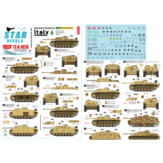 Decals for 1/72 German Tanks in Italy #6. StuG III Ausf F/8, G, StuH 42 Ausf G