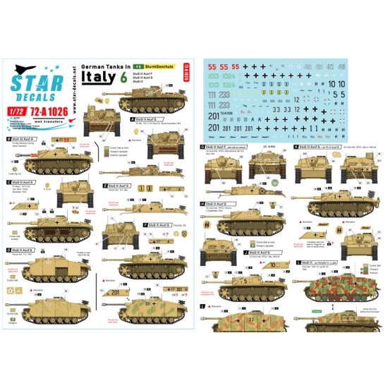 Decals for 1/72 German Tanks in Italy #6. StuG III Ausf F/8, G, StuH 42 Ausf G