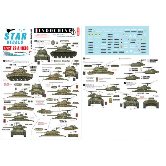 Decals for 1/72 Indochine #3: M24 Chaffee/Bison. 1er RCC. in Dien Bien Phu, RICM ...
