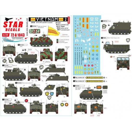 Decals for 1/72 Vietnam ARVN # 2. M113 in South Vietnam army.