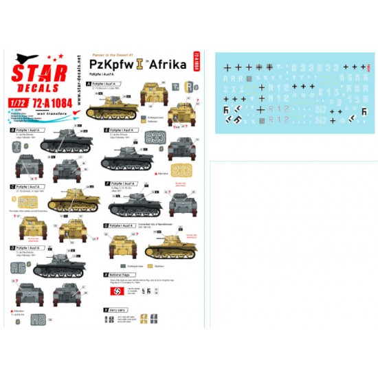 Decals for 1/72 Panzer in the Desert # 1. PzKpfw I Ausf A