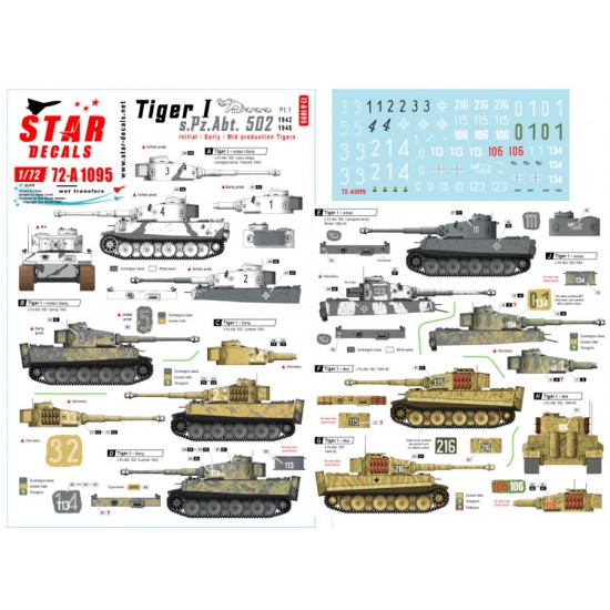 Decals for 1/72 Tiger I. sPzAbt 502 # 1. Initial / Early / Mid production Tigers