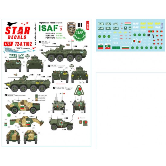 Decals for 1/72 ISAF-Afghanistan #3 Peacekeepers Bulgaria, Hungary, Portugal. BRDM-2