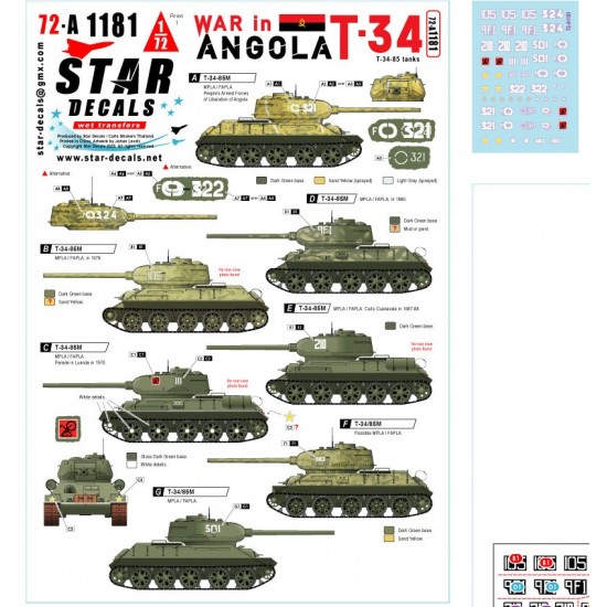 1/72 War in Angola Decal #1 - T-34/85 MPLA/FAPLA in 1970-80s