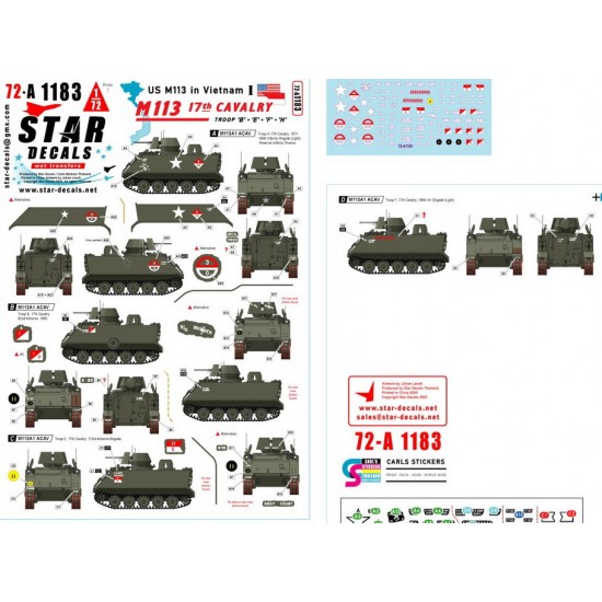 1/72 US M113 in Vietnam Decal #1 - 17th Cavalry M113A1 ACAV. Troop B, E, F, H