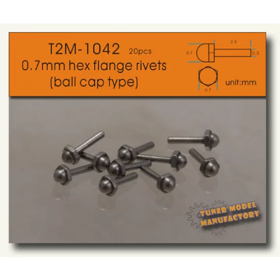 0.7mm Ball Cap Type Hex Flange Rivets (20pcs)