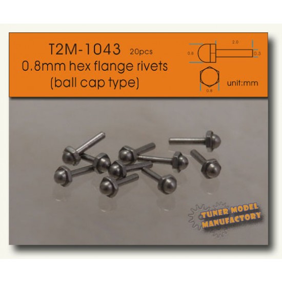 0.8mm Ball Cap Type Hex Flange Rivets (20pcs)