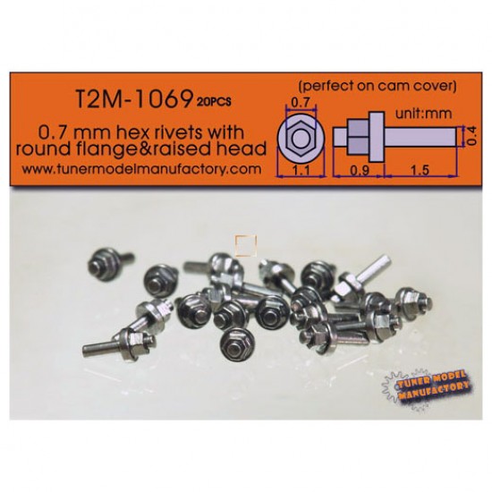 0.7mm Hex Rivets with Round Flange & Raised Head (20pcs) - Perfect on Cam Cover