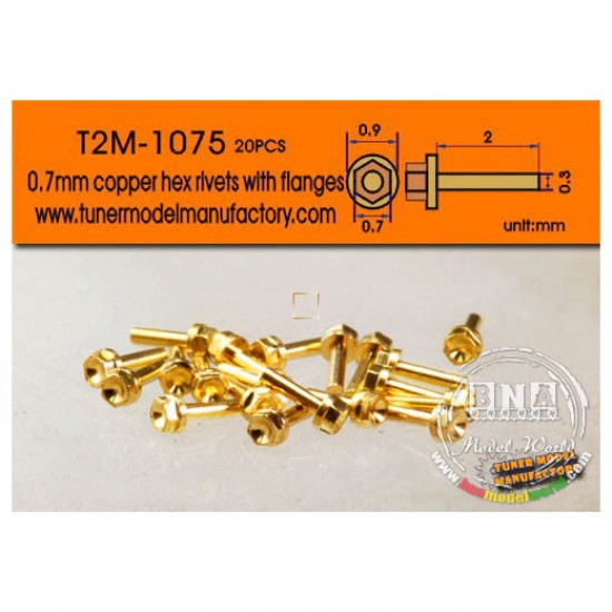 0.7mm Copper Hex Rivets with 0.9mm Flanges (20pcs)
