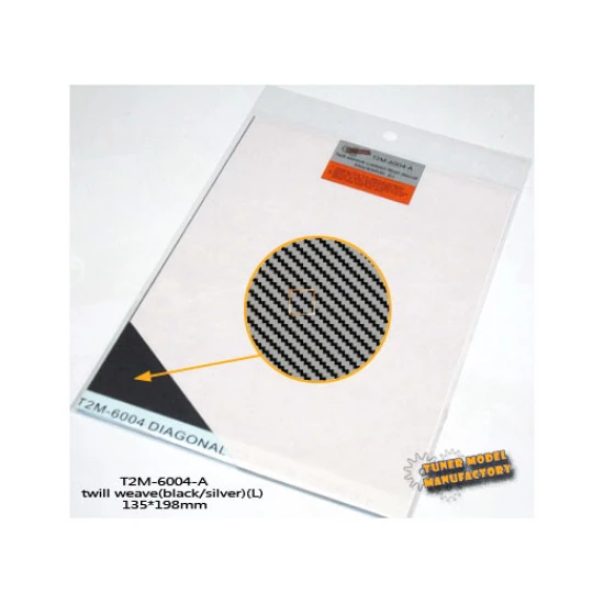 Twill Weave Carbon Fiber (L) Silver/Black (Size: 135mm x 198mm)