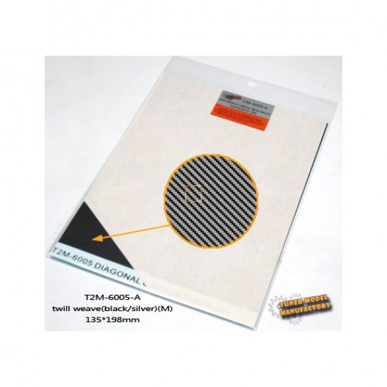 Twill Weave Carbon Fiber (M) Silver/Black (Size: 135mm x 198mm) 