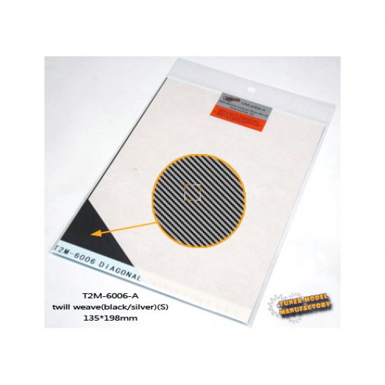 Twill Weave Carbon Fiber (S) Silver/Black (Size: 135mm x 198mm)
