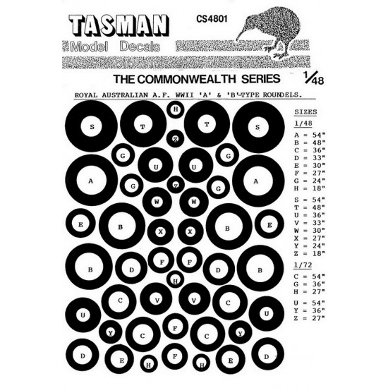 1/48 WWII RAAF A & B Type Roundels Decals