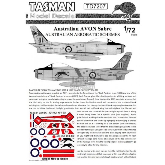 Decal for 1/72 Avon Sabre Australian Aerobatic Teams