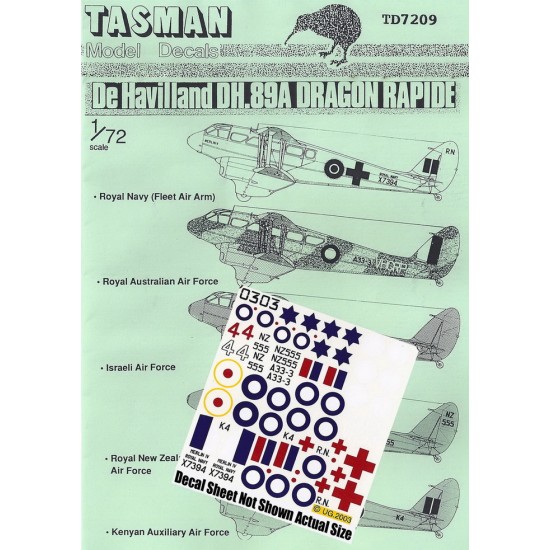 1/72 RN/RAAF/IAF/RNZAF/KAAF DH.89A Dragon Rapide Decals