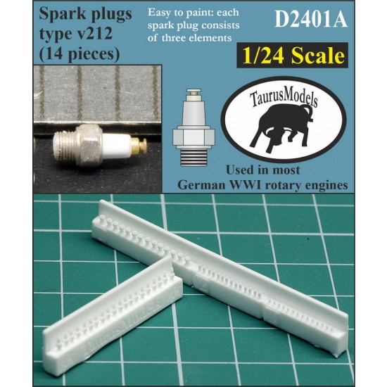 1/24 WWI German Rotary Engines Spark plugs Type v212 Easy to Paint Version (14pcs)