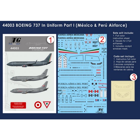 Decals for 1/144 Boeing 737 In Uniform Part I (Mexico & Peru)