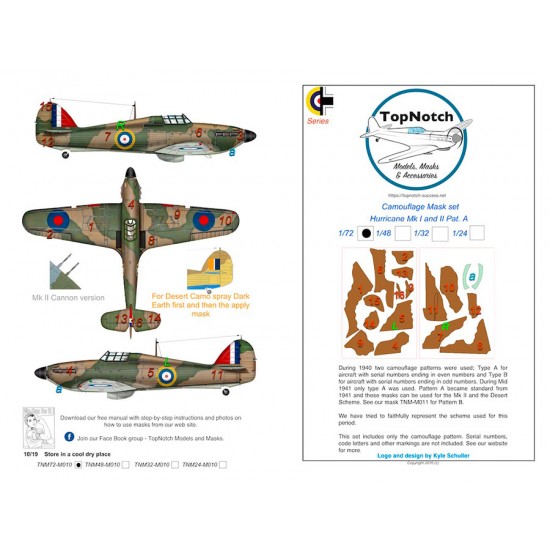 1/24 Hawker Hurricane Mk1 Pattern A Camo Masks