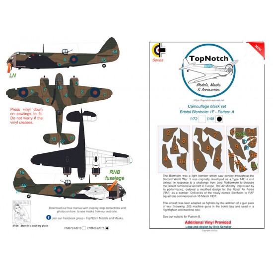 1/72 Bristol Blenheim 1F - Pattern A Camo Masks