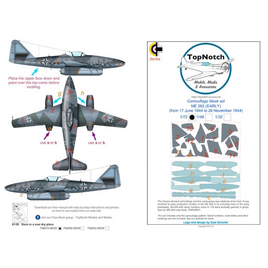 1/72 Me 262 A1 (Early) 17 June 1944 - 26 Nov 1944 Camo Masks