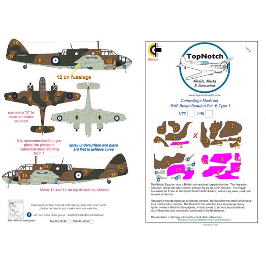 1/72 RAF Bristol Beaufort Pat. B Type 1 Camo Masks