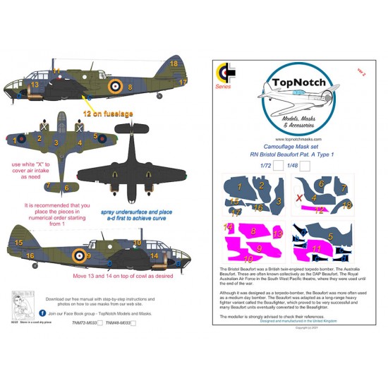 1/48 RN Bristol Beaufort Pat. A Type 1 Camo Masks