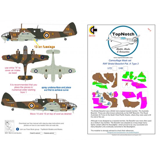 1/72 RAF Bristol Beaufort Pat. A Type 2 Camo Masks