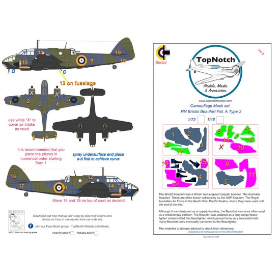 1/72 RN Bristol Beaufort Pat. A Type 2 Camo Masks