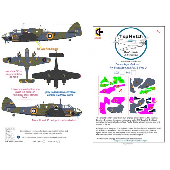 1/72 RN Bristol Beaufort Pat. B Type 2 Camo Masks