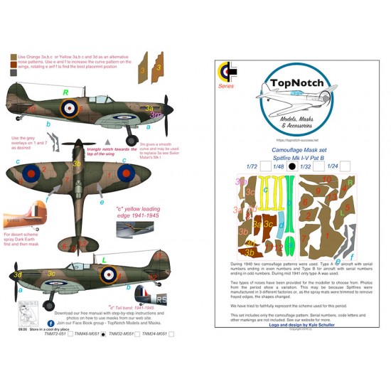1/24 Spitfire I-V Pattern B Camo Masks