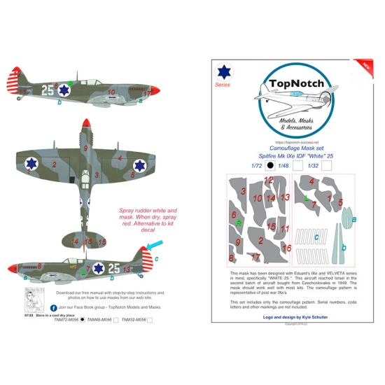 1/24 Spitfire Mk IXe - IDF White 26 Camo Masks for Eduard kits