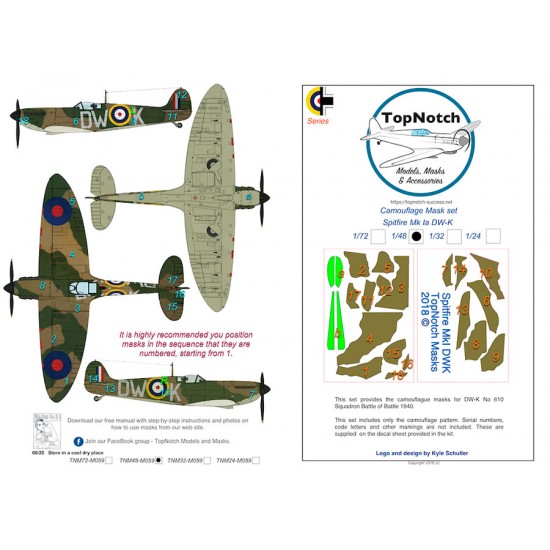 1/24 Spitfire Mk1a DW-K Camo Masks